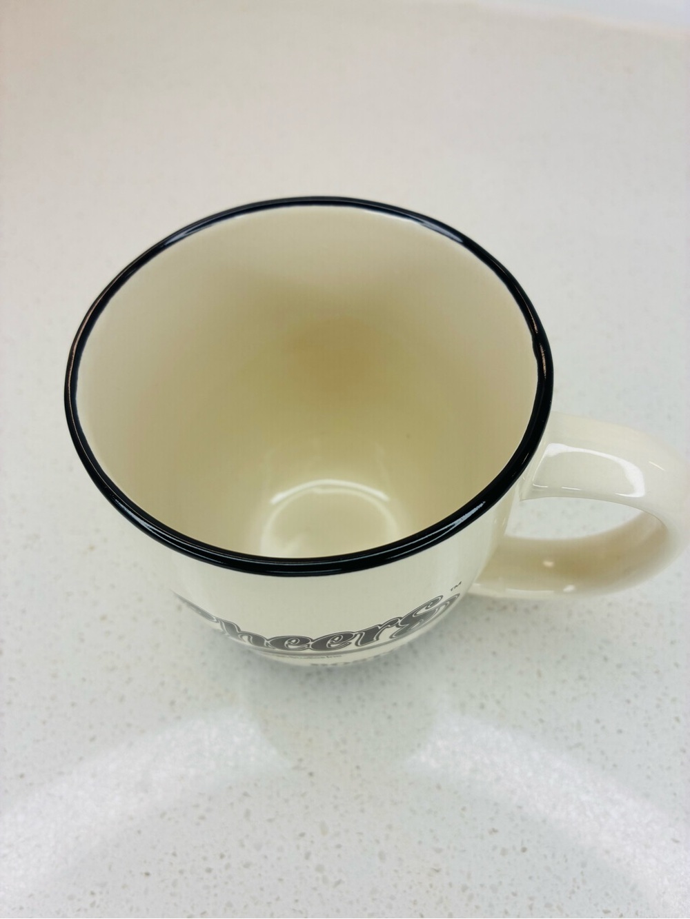 Vintage Cheers Boston Ceramic Coffee Mug Cup Black Rim White - Picture 4 of 5